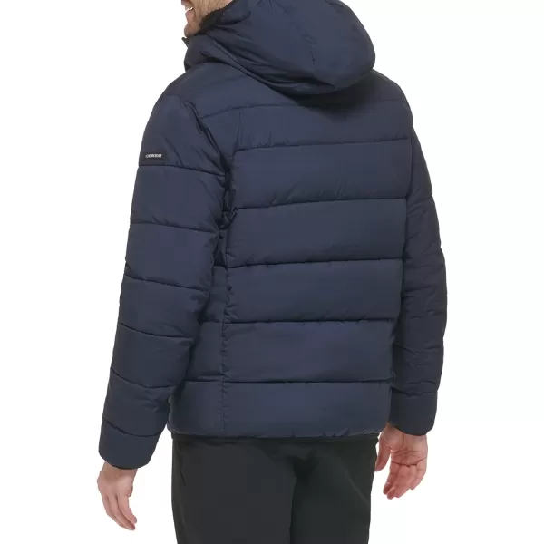 Calvin Klein Mens Winter CoatPuffer Stretch Jacket with Sherpa HoodTrue Navy