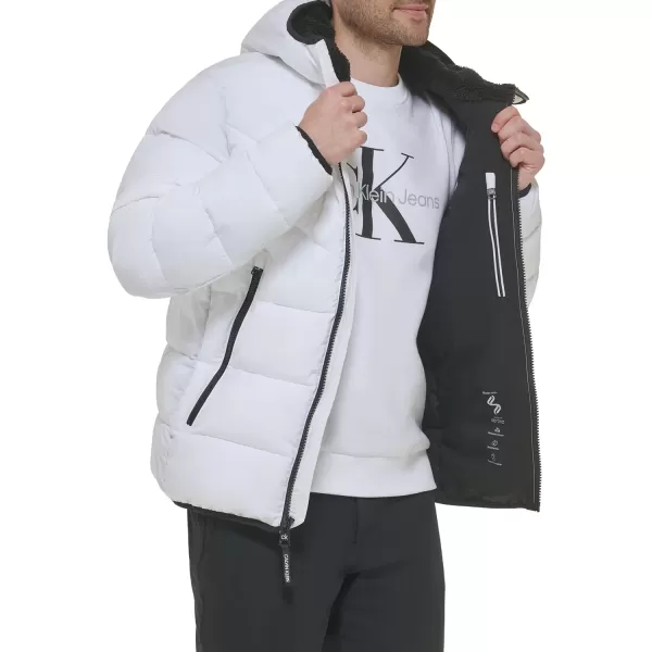 Calvin Klein Mens Winter CoatPuffer Stretch Jacket with Sherpa HoodWhite