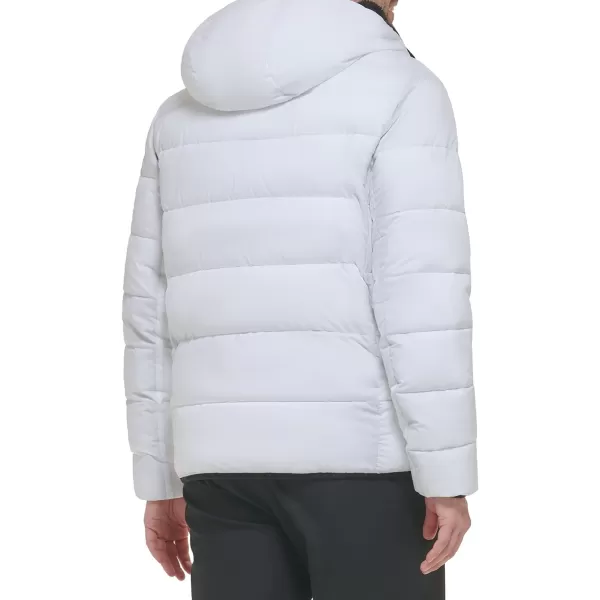 Calvin Klein Mens Winter CoatPuffer Stretch Jacket with Sherpa HoodWhite