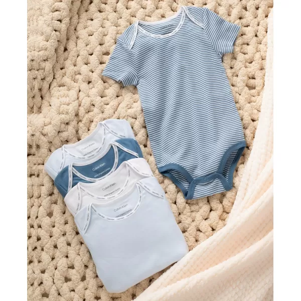 Calvin Klein Organic Baby Essentials 5 Pack BodysuitsBaby Blue  Coronet Blue  Bright White