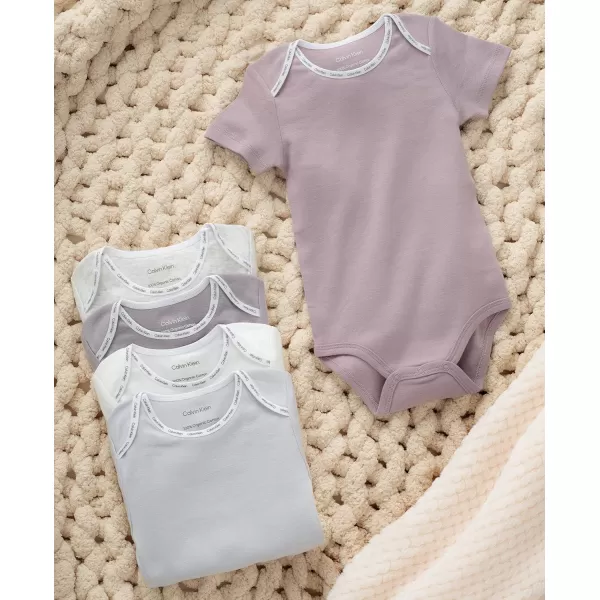 Calvin Klein Organic Baby Essentials 5 Pack BodysuitsHeather  Gull  Micro Chip  Purple Dove  Egret