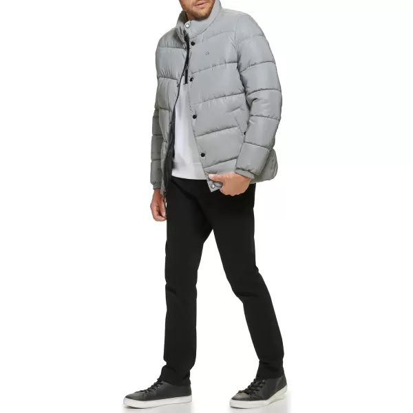 Calvin Klein Puffer JacketMen Winter Coat Water ResistantReflective Silver