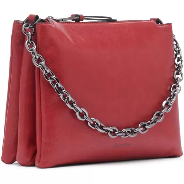 Calvin Klein Rain Triple Compartment Chain CrossbodyRuby Red