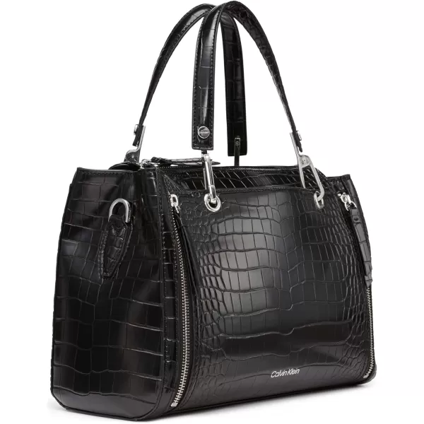 Calvin Klein Reyna Novelty Satchel Caramel Combo One SizeBlack Croco