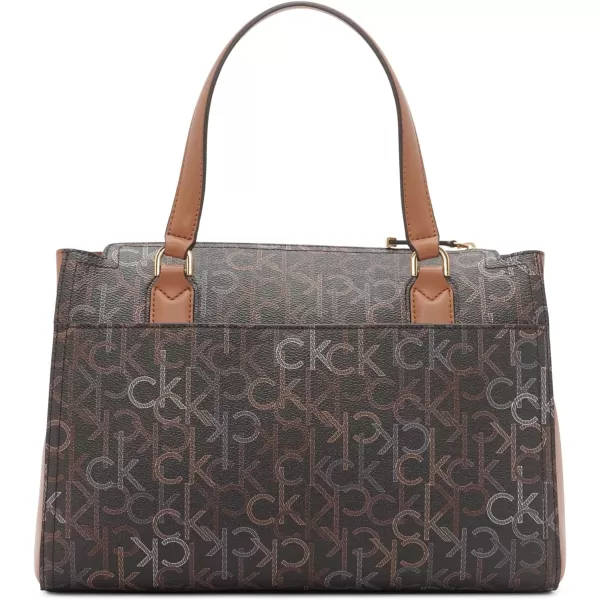 Calvin Klein Reyna Novelty Satchel Caramel Combo One SizeNeutral Multi Logo