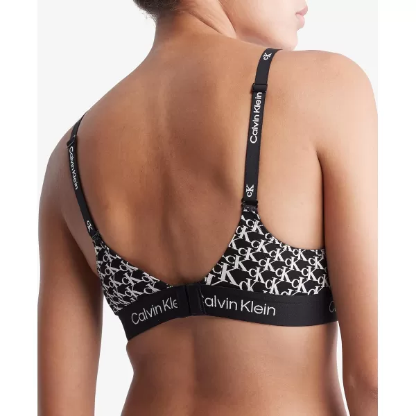 Calvin Klein Womens 1996 Cotton Lightly Lined BraletteWarped Logo Print Black