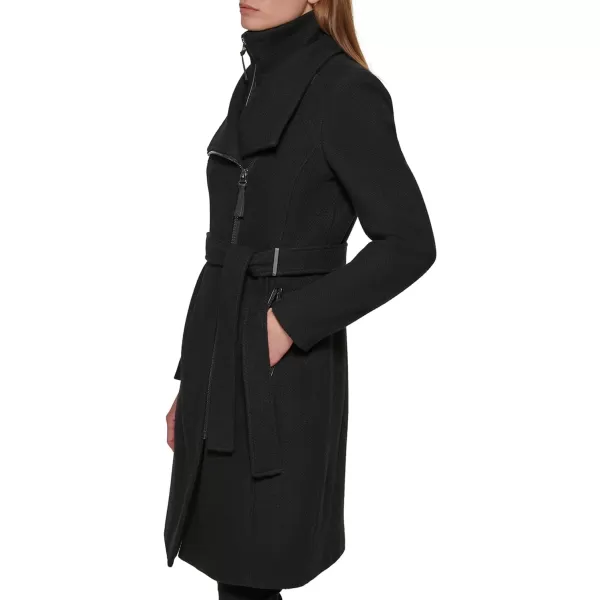 Calvin Klein Womens Angled Twill Fabric Wing Collar CoatBlack Twill