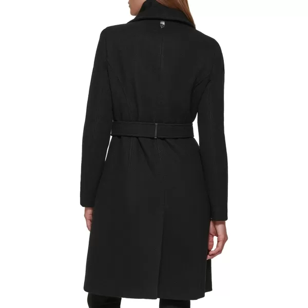 Calvin Klein Womens Angled Twill Fabric Wing Collar CoatBlack Twill