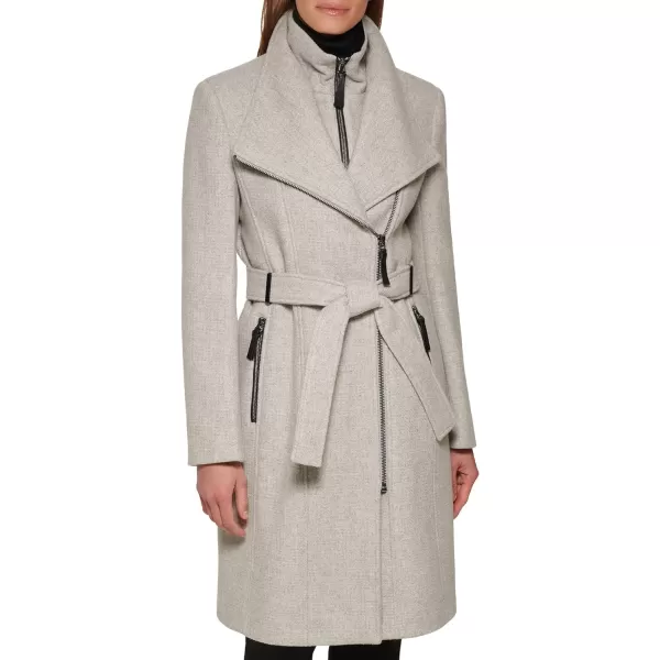 Calvin Klein Womens Angled Twill Fabric Wing Collar CoatLight Grey