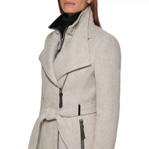 Calvin Klein Womens Angled Twill Fabric Wing Collar CoatLight Grey