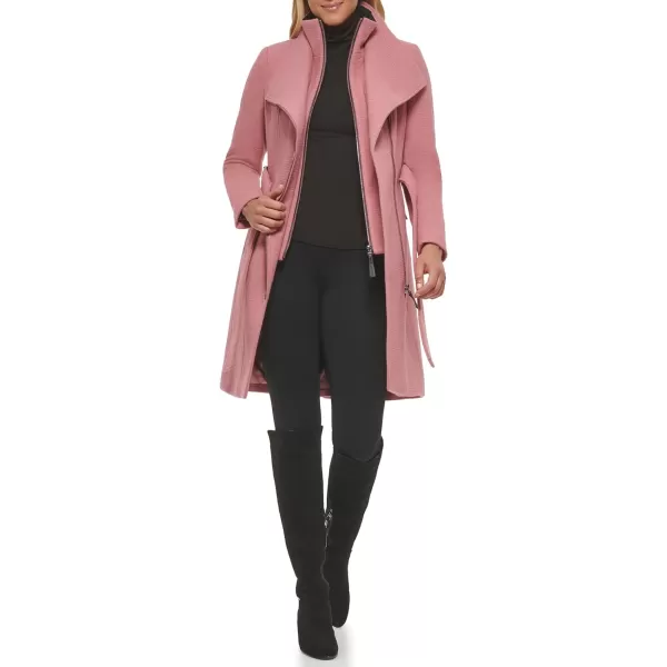 Calvin Klein Womens Angled Twill Fabric Wing Collar CoatRose