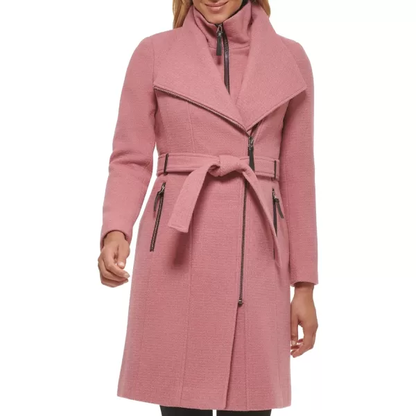 Calvin Klein Womens Angled Twill Fabric Wing Collar CoatRose