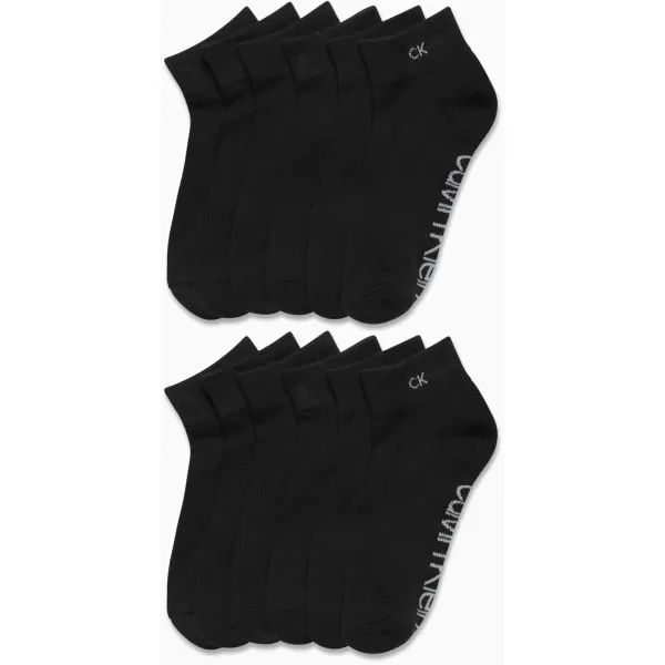 Calvin Klein Womens Athletic Sock  Cushion Quarter Cut Ankle Socks 12 PackAll Black