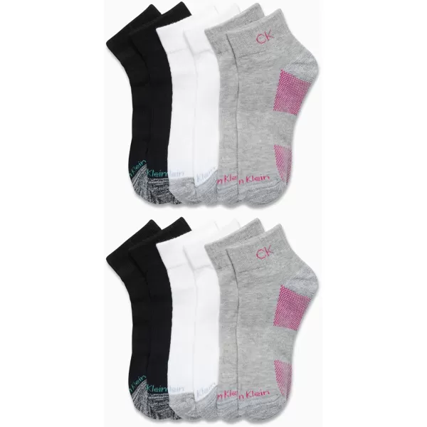 Calvin Klein Womens Athletic Sock  Cushion Quarter Cut Ankle Socks 12 PackAssorted Heather