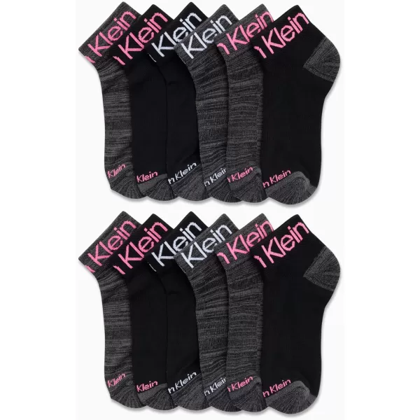 Calvin Klein Womens Athletic Sock  Cushion Quarter Cut Ankle Socks 12 PackBlack Assorted