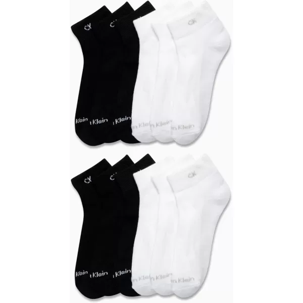 Calvin Klein Womens Athletic Sock  Cushion Quarter Cut Ankle Socks 12 PackBlackWhite