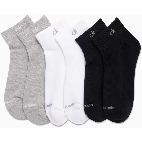 Calvin Klein Womens Athletic Sock  Cushion Quarter Cut Ankle Socks 12 PackBlackWhiteGrey