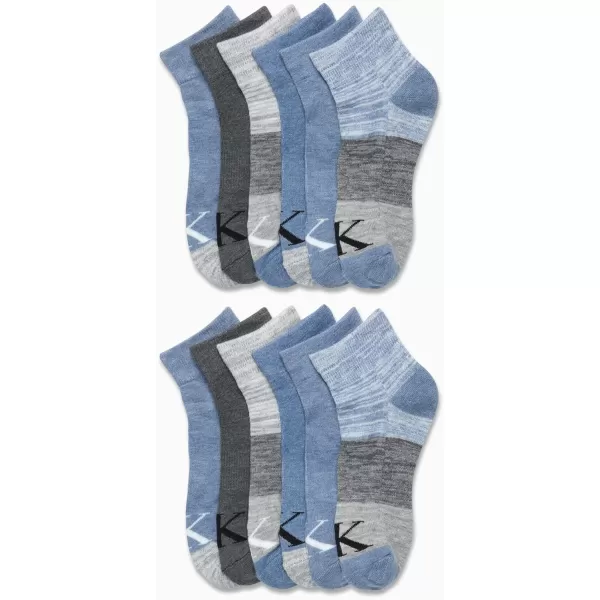 Calvin Klein Womens Athletic Sock  Cushion Quarter Cut Ankle Socks 12 PackBlue Assorted