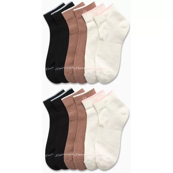 Calvin Klein Womens Athletic Sock  Cushion Quarter Cut Ankle Socks 12 PackOatmeal Heather