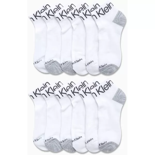Calvin Klein Womens Athletic Sock  Cushion Quarter Cut Ankle Socks 12 PackWhite Assorted