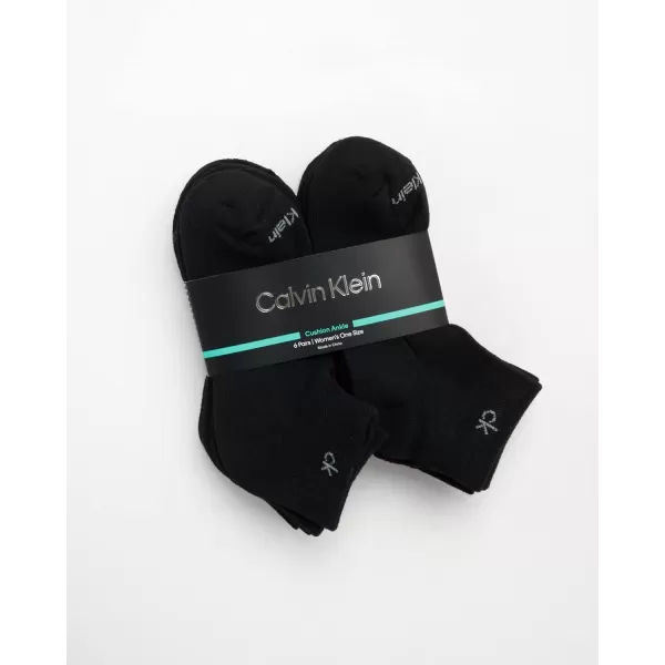 Calvin Klein Womens Athletic Sock  Cushion Quarter Cut Ankle Socks 6 PackBlack