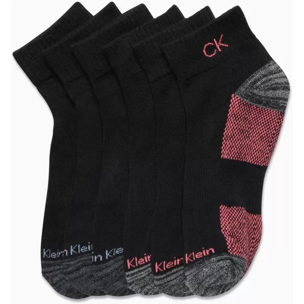 Calvin Klein Womens Athletic Sock  Cushion Quarter Cut Ankle Socks 6 PackBlack Ck