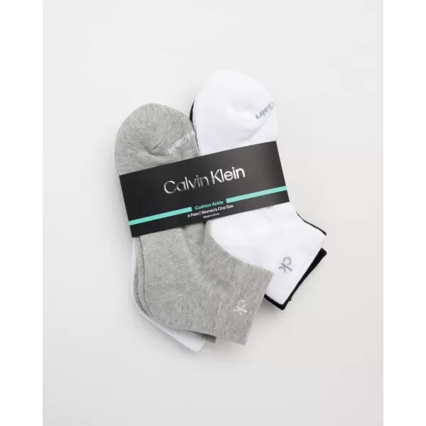 Calvin Klein Womens Athletic Sock  Cushion Quarter Cut Ankle Socks 6 PackBlackWhiteGrey