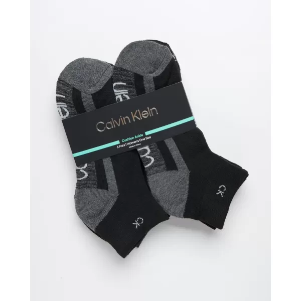 Calvin Klein Womens Athletic Sock  Cushion Quarter Cut Ankle Socks 6 PackGrey Assorted