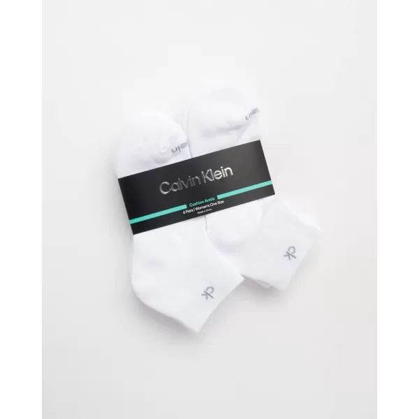 Calvin Klein Womens Athletic Sock  Cushion Quarter Cut Ankle Socks 6 PackWhite