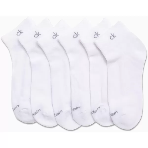 Calvin Klein Womens Athletic Sock  Cushion Quarter Cut Ankle Socks 6 PackWhite