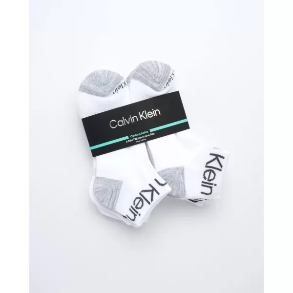 Calvin Klein Womens Athletic Sock  Cushion Quarter Cut Ankle Socks 6 PackWhite Assorted