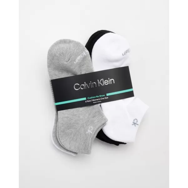 Calvin Klein Womens Athletic Socks  Cushion No Show Socks 6 PackBlackWhiteGrey