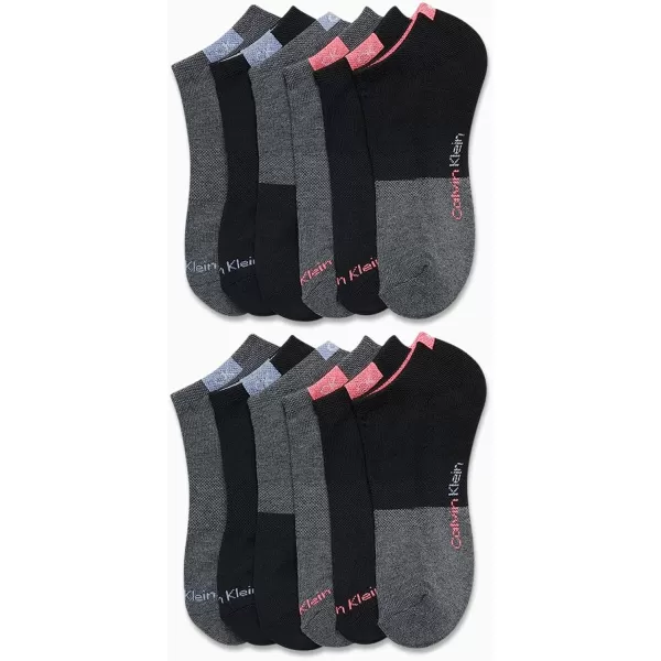 Calvin Klein Womens Athletic Socks  Lightweight Performance No Show Socks 12 PackBlackGrey
