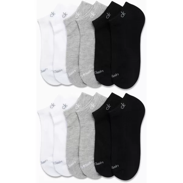 Calvin Klein Womens Athletic Socks  Lightweight Performance No Show Socks 12 PackBlackWhiteGrey