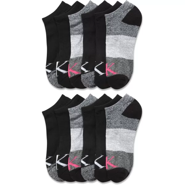 Calvin Klein Womens Athletic Socks  Lightweight Performance No Show Socks 12 PackGreyBlack Logo