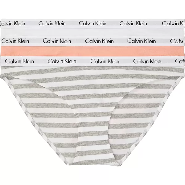 Calvin Klein Womens Carousel Logo Cotton Stretch Bikini Panties 3 Pack3 Mellow OrangeWhiteRainer Stripegrey Heather