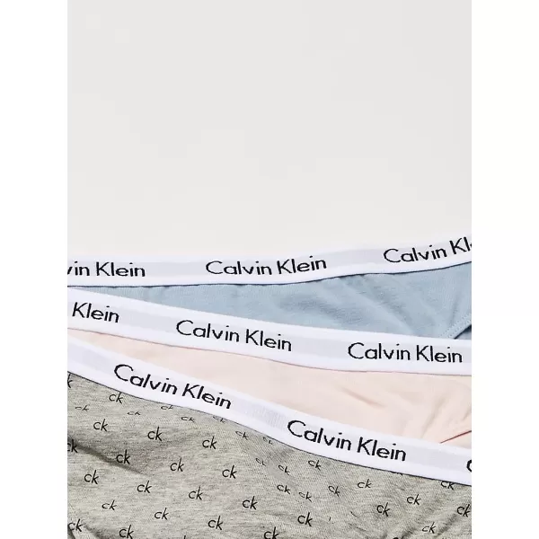 Calvin Klein Womens Carousel Logo Cotton Stretch Bikini Panties 3 Pack3 Nymphs ThighBlue FogAllover Mini Ckgrey Heather