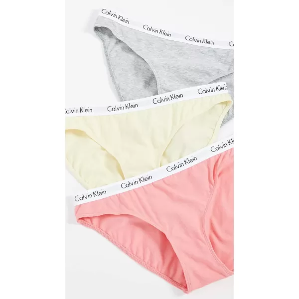 Calvin Klein Womens Carousel Logo Cotton Stretch Bikini Panties 3 Pack3 PomeloPolar LightGrey Heather