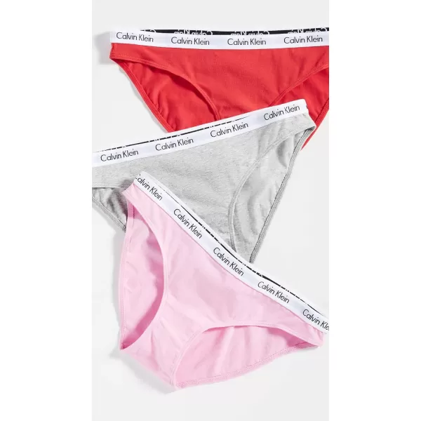 Calvin Klein Womens Carousel Logo Cotton Stretch Bikini Panties 3 Pack3 Sweetheart PinkFever DreamGrey Heather