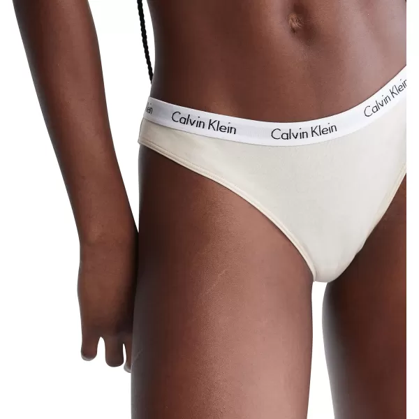 Calvin Klein Womens Carousel Logo Cotton Stretch Bikini Panties 3 Pack3 TapiocaExactRainer Stripe Red Carpet