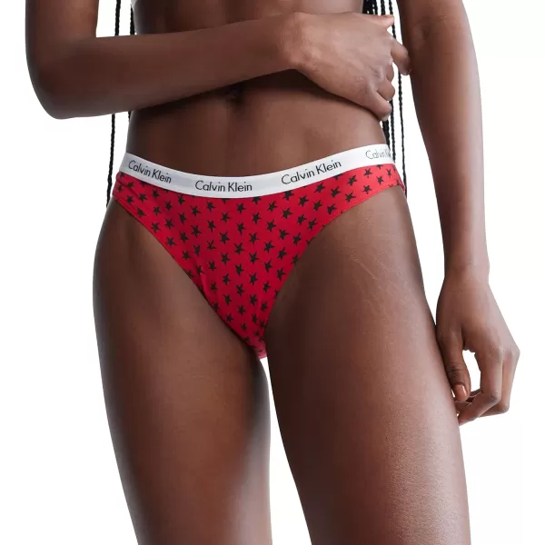 Calvin Klein Womens Carousel Logo Cotton Stretch Bikini Panties 3 Pack3 TapiocaStar Stamp Exact RedBlack