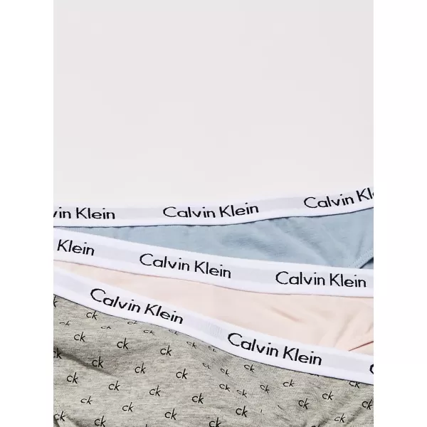 Calvin Klein Womens Carousel Logo Cotton Stretch Bikini Panties 3 PackNymphs ThighBlue FogAllover Mini Ckgrey Heather