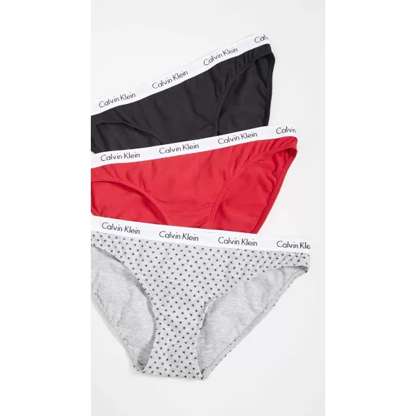 Calvin Klein Womens Carousel Logo Cotton Stretch Bikini Panties 3 PackTemperBlackTwinkle Star
