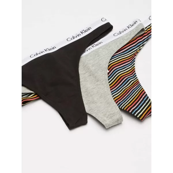 Calvin Klein Womens Carousel Logo Cotton Thong Multipack Panty3 BlackGrey HeatherColor Stripe