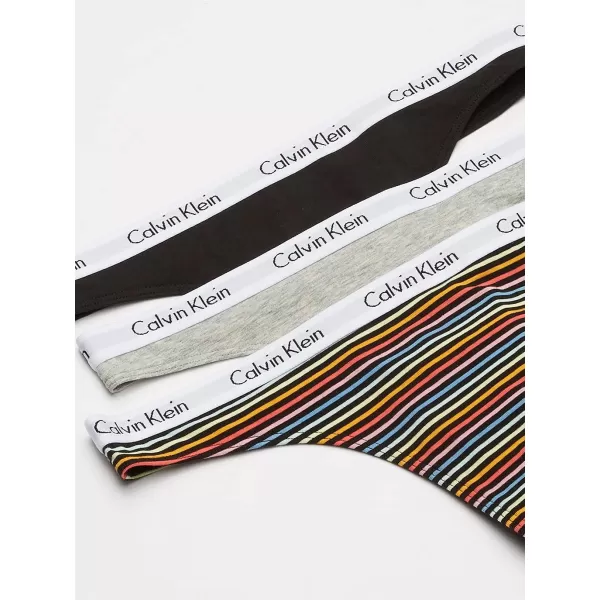 Calvin Klein Womens Carousel Logo Cotton Thong Multipack Panty3 BlackGrey HeatherColor Stripe