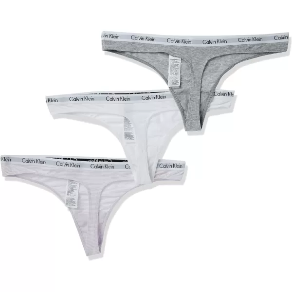 Calvin Klein Womens Carousel Logo Cotton Thong Multipack Panty3 Pink Stripe Grey Heather White