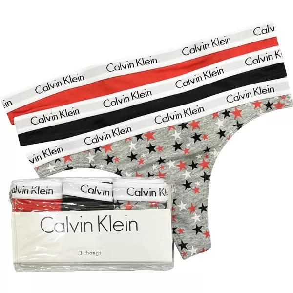 Calvin Klein Womens Carousel Logo Cotton Thong Multipack Panty3 TomatoTwinkleGrey HeatherBlack