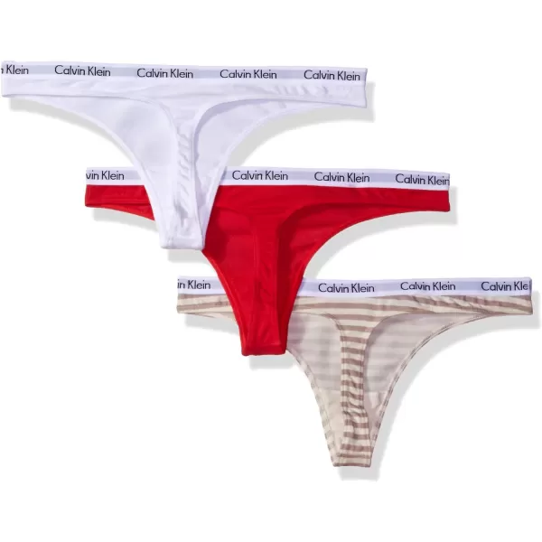 Calvin Klein Womens Carousel Logo Cotton Thong Multipack Panty3 WhiteEvocative RedSimple Stripe Fresh Taupe