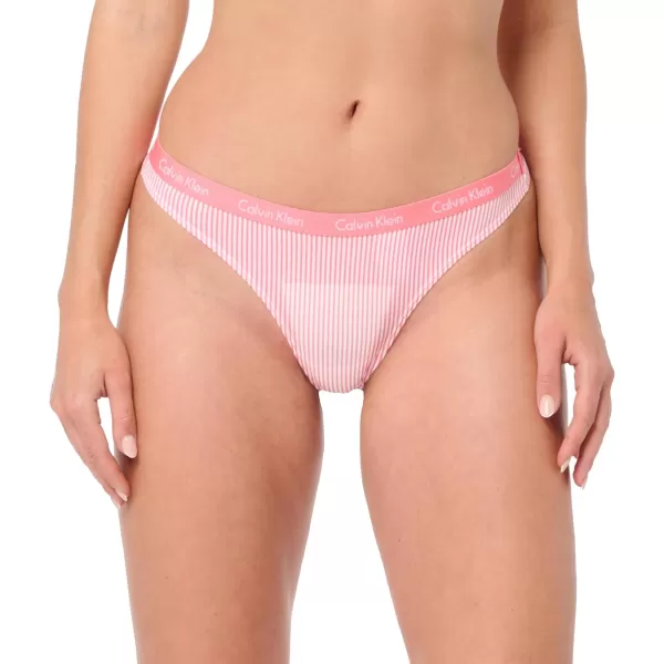 Calvin Klein Womens Carousel Logo Cotton Thong Multipack PantyEvolve  Grey Heather  Seersucker Stripeevolve