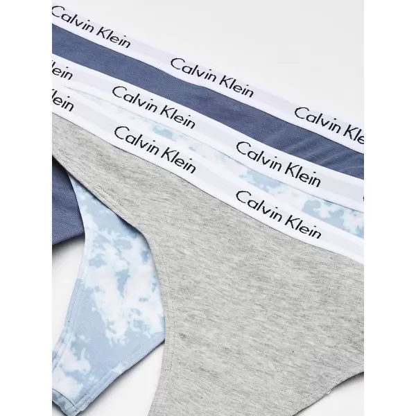 Calvin Klein Womens Carousel Logo Cotton Thong Multipack PantyGry HtrScorched DnmMorongo Clouds Blue Fog